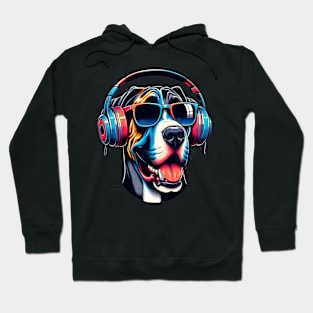 Great Dane Smiling DJ with Vibrant Musical Aura Hoodie